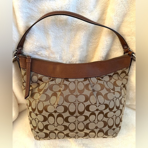 Coach Signature Brown and Tan Hobo Shoulder Bag - Picture 14 of 16
